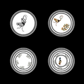 Four decorative circular plates arranged in a 2x2 grid on a black background. The plates feature ornate white borders and various vintage-style illustrations, including a flamingo, a monkey with flowers, floral motifs, and a small blue-and-orange bird.